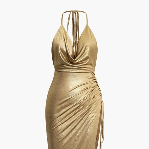knee length dresses for ladies Zaira Ruched Halter Midi Dress main image 0